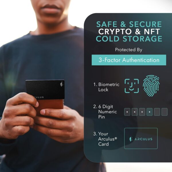 ⁦محفظة التخزين البارد للعملات المشفرة Arculus®، محفظة تخزين بارد للعملات المشفرة، محفظة بيتكوين آمنة، محفظة أجهزة تشفير للعملات المشفرة ل NFTs، إيثيريوم، بيتكوين، كاردانو وعملات مشفرة أخرى، مصادقة ثلاثية العوامل، أسود⁩ - الصورة ⁦4⁩