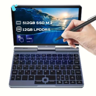 كمبيوتر محمول صغير من كريلندر 2 في 1 | شاشة لمس بحجم 8 بوصات | كمبيوتر محمول محمول | معالج إنTEL الجيل 12th Gen N100 | ذاكرة RAM سعة 12 جيجابايت DDR5 | ذاكرة SSD SDD بحجم 1 تيرابايت | شحن PD بقوة 30 وات | واي فاي 6 BT5.2 | لوحة مفاتيح بإضاءة خلفية |