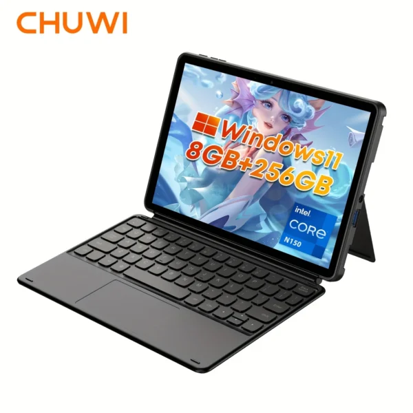 ⁦CHUWI Hi10 X1 جهاز لوحي محول إلى كمبيوتر محمول 10.1 بوصة 2 في 1 مع لوحة مفاتيح، معالج إنTEL الجيل الثالث عشر N150، ذاكرة وصول عشوائي سعة 8 جيجابايت وسطح تخزين صلب 256 جيجابايت، ويندوز 11 هوم، شاشة IPS بدقة 1280x800، واي فاي 6 واللاسلكية 5.2، كاميرا مزدوجة، مقبس سماعة رأس، USB-C/USB 3.2، LPDDR5⁩ - الصورة ⁦3⁩